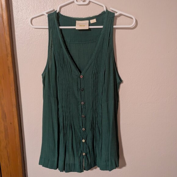 Maeve by Anthropologie | Green Pleated Tank - Picture 1 of 2